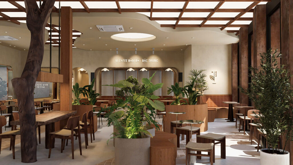 Nội thất quán cà phê phong cách Industrial tại dự án BI HOUSE